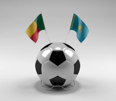 Benin - Kazakistan Futbol Bayrakları, Beyaz Arkaplan - 3D Render