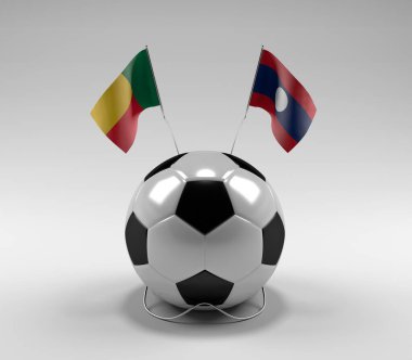 Benin - Laos Futbol Bayrakları, Beyaz Arkaplan - 3D Render