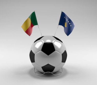 Benin - Kosova Futbol Bayrakları, Beyaz Arkaplan - 3D Hazırlama