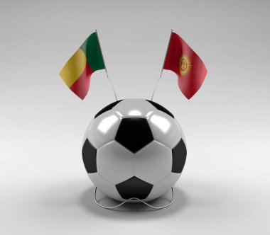 Benin - Kırgızistan Futbol Bayrakları, Beyaz Arkaplan - 3D Render