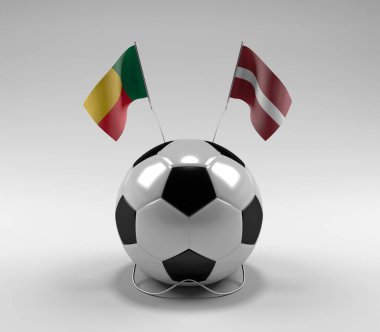 Benin - Letonya Futbol Bayrakları, Beyaz Arkaplan - 3D Render