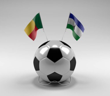 Benin - Lesotho Futbol Bayrakları, Beyaz Arkaplan - 3D Render