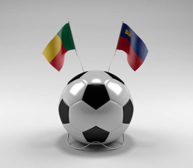 Benin - Lihtenştayn Futbol Bayrakları, Beyaz Arkaplan - 3D Render
