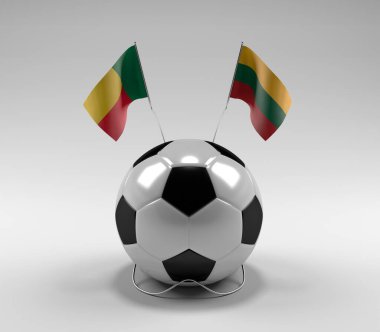 Benin - Litvanya Futbol Bayrakları, Beyaz Arkaplan - 3D Render