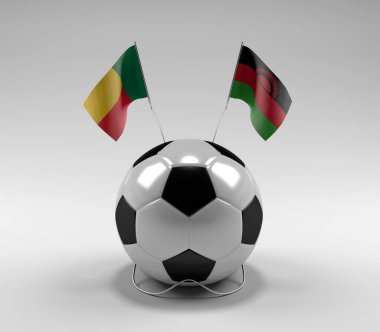Benin - Malavi Futbol Bayrakları, Beyaz Arkaplan - 3D Render