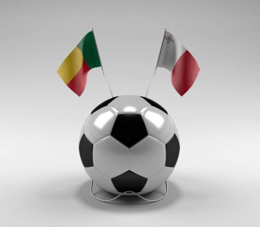 Benin - Malta Futbol Bayrakları, Beyaz Arkaplan - 3D Render