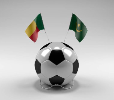 Benin - Moritanya Futbol Bayrakları, Beyaz Arkaplan - 3D Render