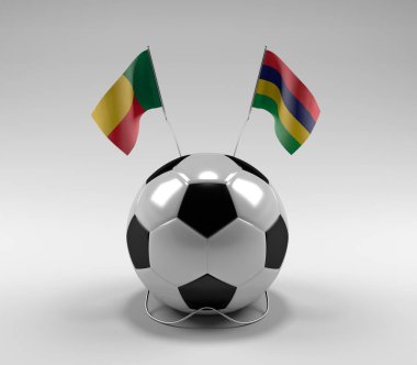 Benin - Mauritius Futbol Bayrakları, Beyaz Arkaplan - 3D Render