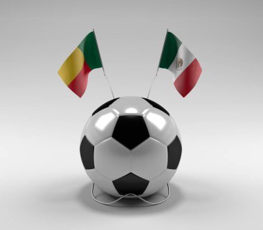 Benin - Meksika Futbol Bayrakları, Beyaz Arkaplan - 3D Render