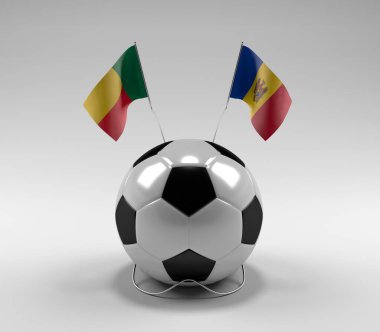 Benin - Moldova Futbol Bayrakları, Beyaz Arkaplan - 3D Render
