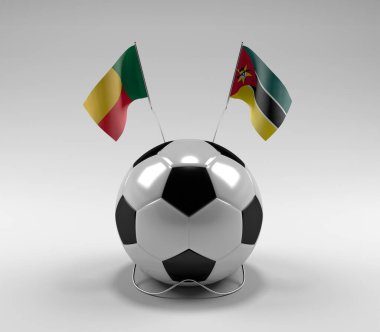 Benin - Mozambik Futbol Bayrakları, Beyaz Arkaplan - 3D Render