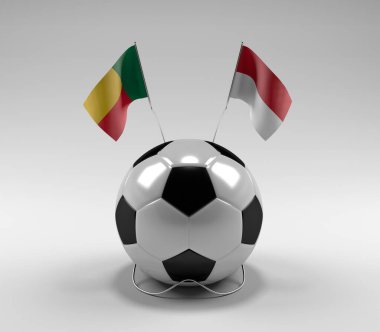 Benin - Monako Futbol Bayrakları, Beyaz Arkaplan - 3D Render