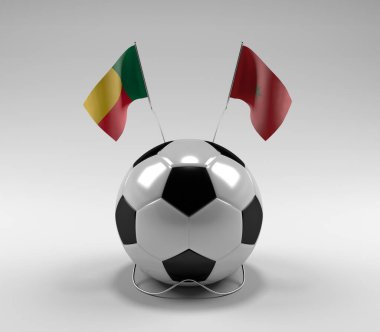 Benin - Fas Futbol Bayrakları, Beyaz Arkaplan - 3D Render