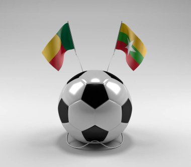 Benin - Myanmar Futbol Bayrakları, Beyaz Arkaplan - 3D Render