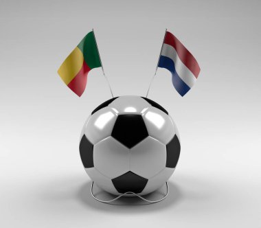 Benin - Hollanda Futbol Bayrakları, Beyaz Arkaplan - 3D Render