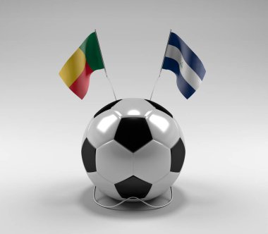 Benin - Nikaragua Futbol Bayrakları, Beyaz Arkaplan - 3D Render