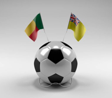 Benin - Niue Futbol Bayrakları, Beyaz Arkaplan - 3D Render