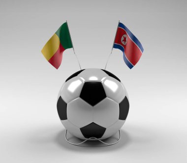 Benin - Kuzey Kore Futbol Bayrakları, Beyaz Arkaplan - 3D Render
