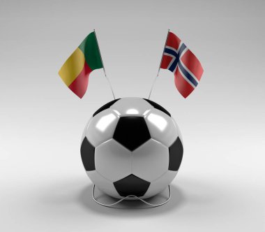 Benin - Norveç Futbol Bayrakları, Beyaz Arkaplan - 3D Render