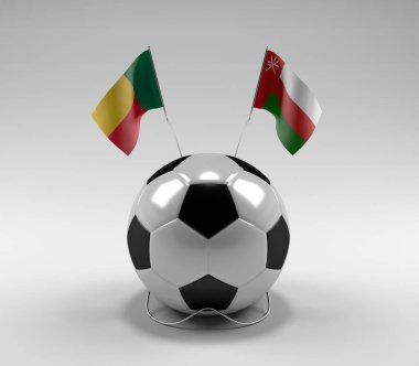 Benin - Umman Futbol Bayrakları, Beyaz Arkaplan - 3D Render
