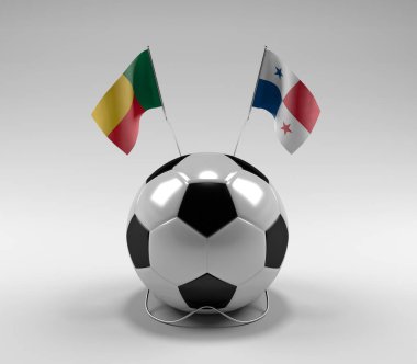 Benin - Panama Futbol Bayrakları, Beyaz Arkaplan - 3D Render
