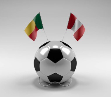 Benin - Peru Futbol Bayrakları, Beyaz Arkaplan - 3D Render