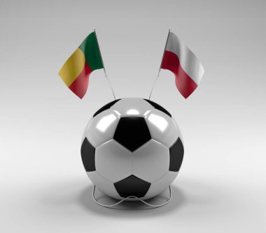 Benin - Polonya Futbol Bayrakları, Beyaz Arkaplan - 3D Render