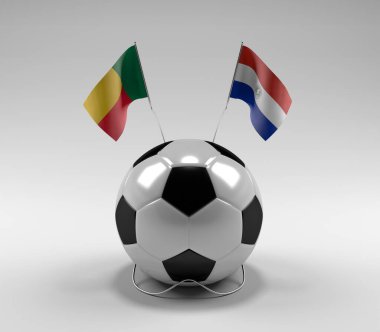 Benin - Paraguay Futbol Bayrakları, Beyaz Arkaplan - 3D Render