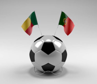 Benin - Portekiz Futbol Bayrakları, Beyaz Arkaplan - 3D Render