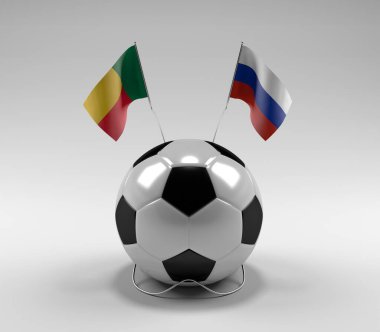 Benin - Rusya Futbol Bayrakları, Beyaz Arkaplan - 3D Render