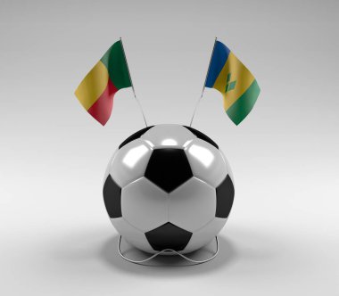 Benin-Saint-Vincent-and the-Grenadines Futbol Bayrakları, Beyaz Arkaplan - 3D Render