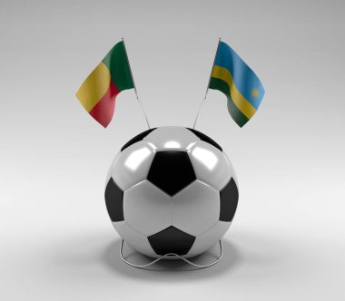 Benin - Ruanda Futbol Bayrakları, Beyaz Arkaplan - 3D Render