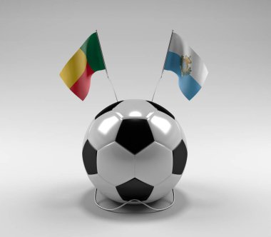 Benin - San-Marino Futbol Bayrakları, Beyaz Arkaplan - 3D Render