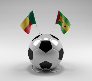 Benin - Sao-Tome-Principe Futbol Bayrakları, Beyaz Arkaplan - 3D Render