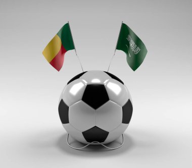 Benin - Suudi Arabistan Futbol Bayrakları, Beyaz Arkaplan - 3D Render