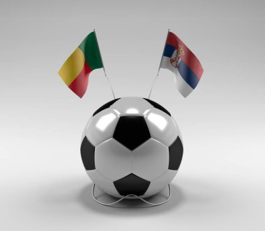 Benin - Sırbistan Futbol Bayrakları, Beyaz Arkaplan - 3D Hazırlama