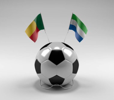 Benin - Sierra-Leone Futbol Bayrakları, Beyaz Arkaplan - 3D Render