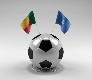 Benin - Somali Futbol Bayrakları, Beyaz Arkaplan - 3D Render