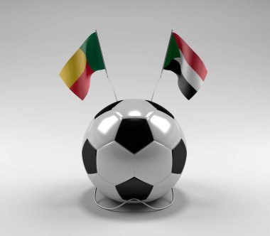 Benin - Sudan Futbol Bayrakları, Beyaz Arkaplan - 3D Render