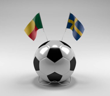 Benin - İsveç Futbol Bayrakları, Beyaz Arkaplan - 3D Render