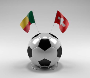 Benin - İsviçre Futbol Bayrakları, Beyaz Arkaplan - 3D Render