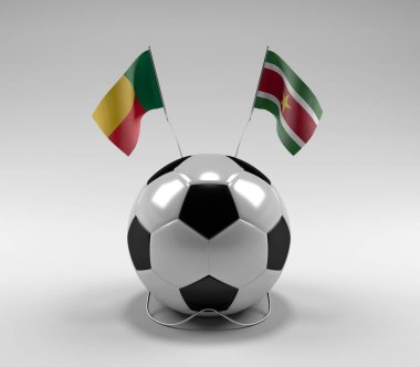 Benin - Surinam Futbol Bayrakları, Beyaz Arkaplan - 3D Render