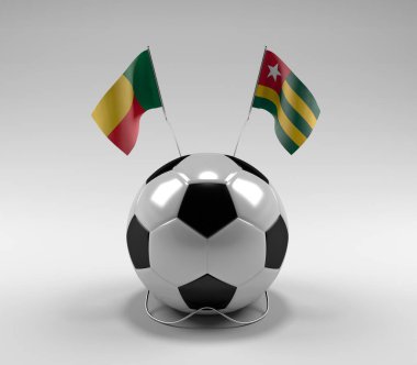 Benin - Togo Futbol Bayrakları, Beyaz Arkaplan - 3D Render