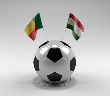 Benin - Tacikistan Futbol Bayrakları, Beyaz Arkaplan - 3D Render