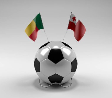Benin - Tonga Futbol Bayrakları, Beyaz Arkaplan - 3D Render