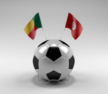 Benin - Tunus Futbol Bayrakları, Beyaz Arkaplan - 3D Render
