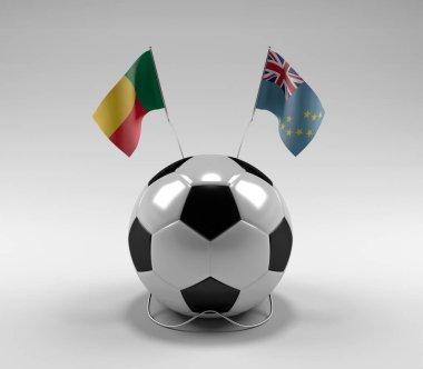Benin - Tuvalu Futbol Bayrakları, Beyaz Arkaplan - 3D Render