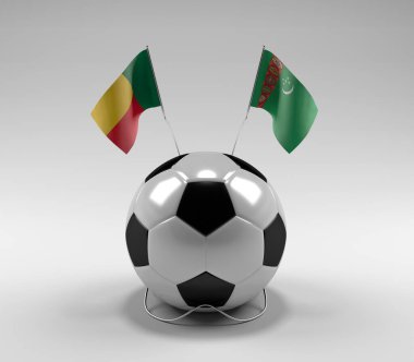 Benin - Türkmenistan Futbol Bayrakları, Beyaz Arkaplan - 3D Render