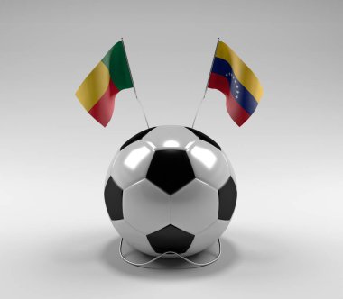 Benin - Venezuela Futbol Bayrakları, Beyaz Arkaplan - 3D Render