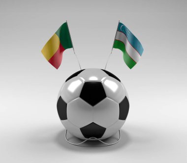Benin - Özbekistan Futbol Bayrakları, Beyaz Arkaplan - 3D Render